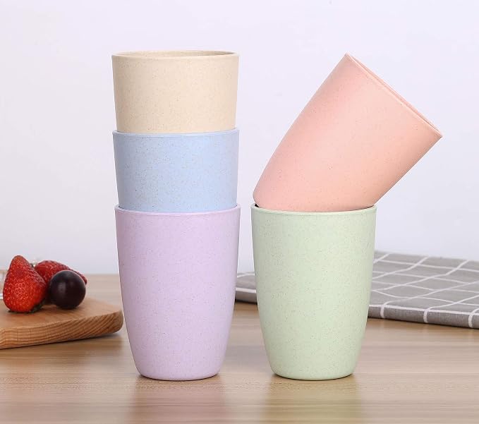 Wheat Straw Reusable Cup (12 oz) - Unbreakable Drinking Glasses Sets of 6 - Dishwasher Safe Tumbler - Lightweight, BPA Free and Eco friendly (6Pcs/Beige)