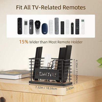 Remote Control Holder, 5-Slot TV Remote Holder Wall Mount, Universal Remote Caddy Large Size Design for Wall Table Living Room Bedroom, Easy Installation, Brown