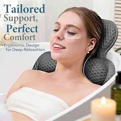 Bath Pillows for Tub, Comfortable Bathtub Cushion for Head and Neck with Soft 3D Mesh Fabric and 54 Non-Slip Suction Cups, Relaxing Tub and Shower Accessories Spa Gift Gray Standard