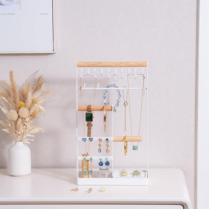 ProCase Jewelry Organizer Jewelry Stand Jewelry Holder Organizer, 4-Tier Necklace Organizer with Ring Tray, Large Aesthetic Jewelry Tower Storage Rack Tree for Bracelets Earrings Rings -Large, White