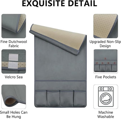 TV Remote Control Holder Couch Caddy, Non-slip Bedside Caddy Organizer with 5 Pockets for Key Glasses Phone Magazine Holders (Gray, 35''x18'')