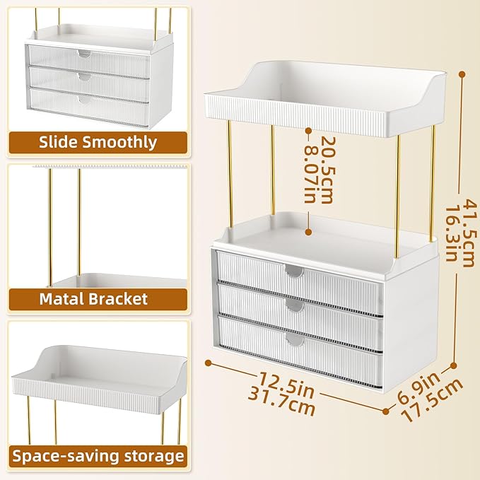 StorBin 2 Sets Makeup Organizer – 5 Tier Bathroom Organizers and Storage, Versatile Perfume Vanity Organizer, Ideal for Cosmetic, Large Skincare, Face Mask, Office Supplies, Clear