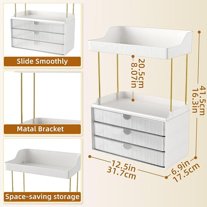 StorBin 2 Sets Makeup Organizer – 5 Tier Bathroom Organizers and Storage, Versatile Perfume Vanity Organizer, Ideal for Cosmetic, Large Skincare, Face Mask, Office Supplies, Clear