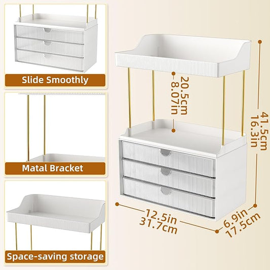 StorBin 2 Sets Makeup Organizer – 5 Tier Bathroom Organizers and Storage, Versatile Perfume Vanity Organizer, Ideal for Cosmetic, Large Skincare, Face Mask, Office Supplies, Clear