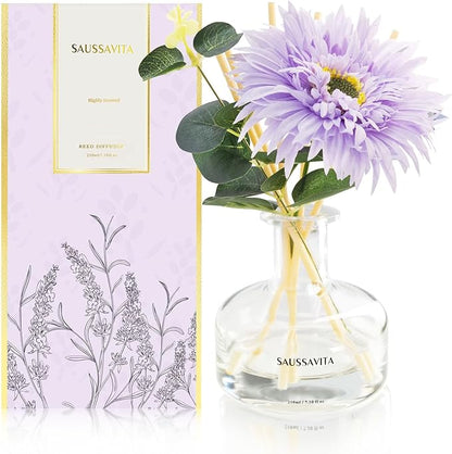 Reed Diffusers Set Lavender Scent with Transparent Bottle, 7.10 oz Diffusers for Home with 7 Diffuser Sticks, Reed Diffuser for 120 Days, Long Lasting Scent for Bedroom, Spa and Sleep Support
