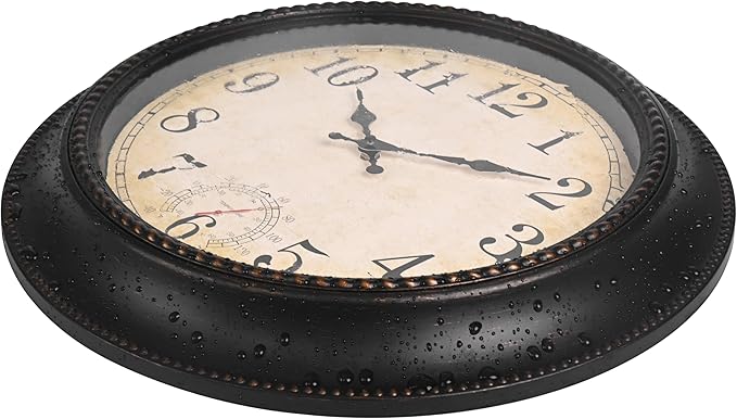 Outdoor Clock 18 Inch Large Wall Clocks with Thermometer for Living Room Patio Pool Garden-Retro Style (Bronze)