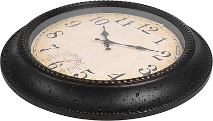 Outdoor Clock 18 Inch Large Wall Clocks with Thermometer for Living Room Patio Pool Garden-Retro Style (Bronze)