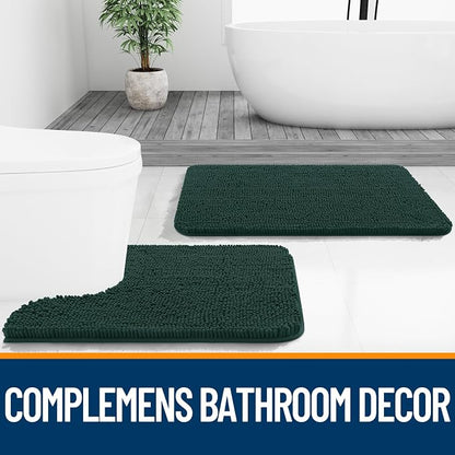 OLANLY Bathroom Runner Rugs 59x24, Soft Absorbent Chenille Bath Rugs, Rubber Backing Quick Dry, Machine Washable Long Bath Mats for Bathroom, Tub and Shower, Home Decor Accessories, Blackish Green