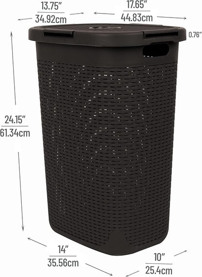 Mind Reader Slim Laundry Hamper with Lid, 60L Tall Clothes Basket, Narrow Tapered Design for Bathrooms, Closets and Laundry Rooms, Plastic, Brown