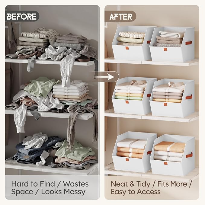 Homsorout Fabric Closet Storage Cubes - 8 Pack Square Storage Bins with Dual Handles for Clothes, Towels, Toys, Cube Storage Organizers for Bedroom, Nursery, Shelves, Closet, Small Spaces, White