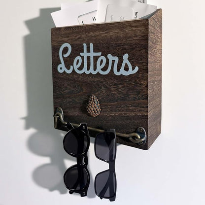 eBun Narrow Wood Mail Holder | Wall Mount, No-Drill Magnetic, Vertical Letter Slot, Entryway Decor