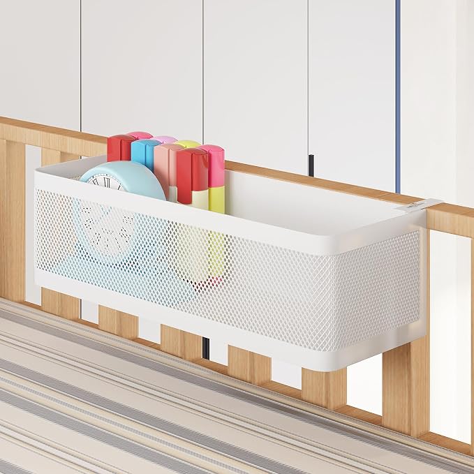 Bedside Caddy Shelf for Bunk Bed, Office Cubicle Walls, Crib Rails, Dorm Bed College Dorm Room Essentials Bed Shelf for Cell Phone Headphone Magazine Snacks(White, L13.78in*W5.12in*H3.94in)