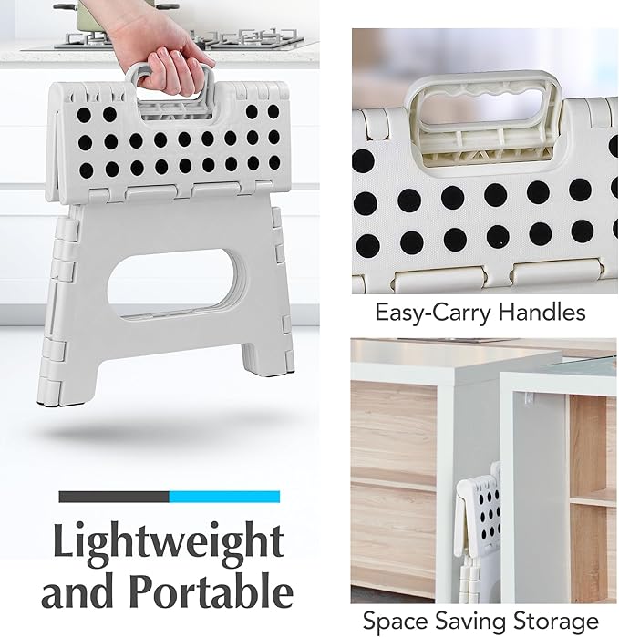 Handy Laundry Folding Lightweight Step Stool - Sturdy Enough to Support Adults - Opens Easy with One Flip - Great for Kitchen, Bathroom or Bedroom (White | 2-Pack)