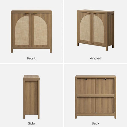SICOTAS 68" W Rattan Sideboard Buffet Cabinet with Storage Set of 2, Mid Century Modern Credenza with Arch Doors & Shelves Farmhouse Coffee Bar Media Console Cabinets for Living Room, Entryway