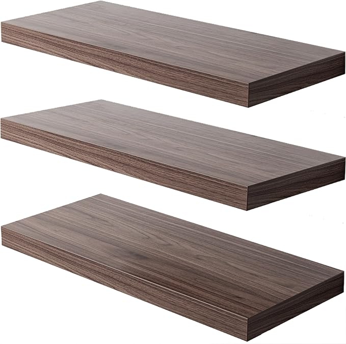 JPND Floating Shelf, Set of 3 Wall Shelf, 30 in W x 12.75 in D x 2 in H Wooden Floating Wall Shelf with Invisible Brackets for Living Room/Bedroom/Bathroom/Kitchen Storage and Decor, Walnut