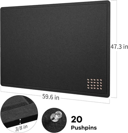 Large Bulletin Board, 60 x 48 inches Decorative Felt Pinboard, 5' x 4' Cork Board Alternative for Wall, Foldable Photo Board Self-Adhesive Vision Board with 20 Pushpins - Black