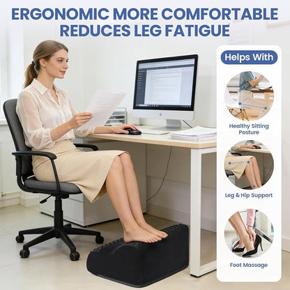Foot Rest for Under Desk at Work, 3-Tier Foot Stool with Thick High-Density Foam and Massage Dots, Ergonomic Footrest with Washable Cover for Home and Office, Back, Legs & Hip Pain Relief (Black)