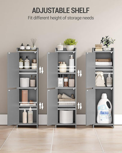 Hzuaneri Bathroom Storage Cabinet, Small Corner Floor Cabinet with 2 Doors and Adjustable Shelf, Narrow Toilet Paper Cabinets, Bathroom Organizer for Small Spaces, 7.9" D x 7.9" W x 29.5" H Gray