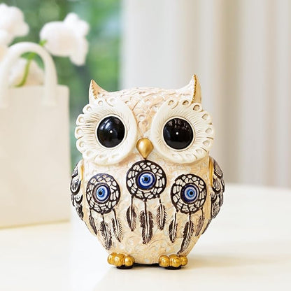 TOHLUCS Owl Statue Home Decor Accents with Evil Eye.White Decor for Bookshelf, Bedroom, Living Room, Office, Table and Shelf. Vintage Owl Figurines Gifts for Birds Lover.Cute Small Animal Sculptures.