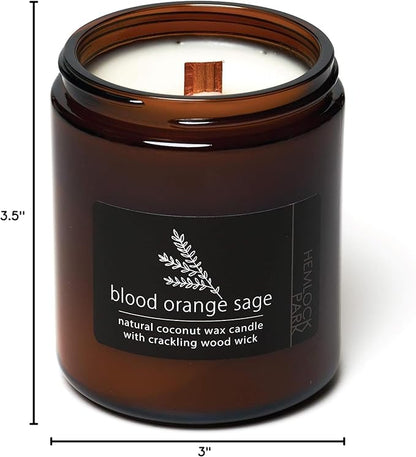Hemlock Park Crackling Wood Wick Candle Handcrafted with Natural Coconut Wax (Standard 8 oz, Blood Orange Sage)