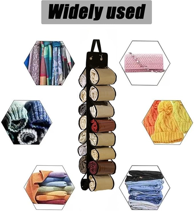 Hanging Legging Storage Organizer with 16 Pockets Black Foldable Compartment Storage Hanger for Shirts Jeans Towels Underwear