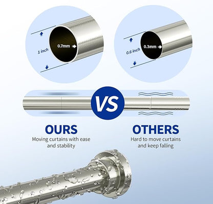 Mcrbeay Shower Curtain Rod, 1" Diameter Heavy Duty Tension Shower Rod, Non Slip Adjustable 28-74 inch No Drill Shower Curtain Rods Spring Tension For Bathroom, Shower Stall, No Rust, Brushed Nickel