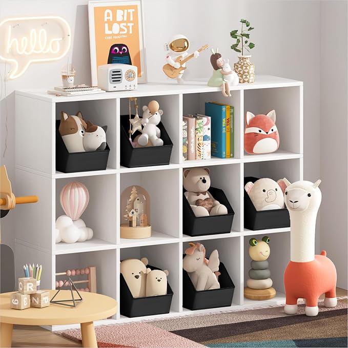 Homsorout Large Closet Storage Cubes - Closet Storage Bins with Dual Handles for Clothes, Towels, Toys, Shelf Organizer Bins for Bedroom, Nursery, Shelves, Small Spaces, Black, 6 Pack