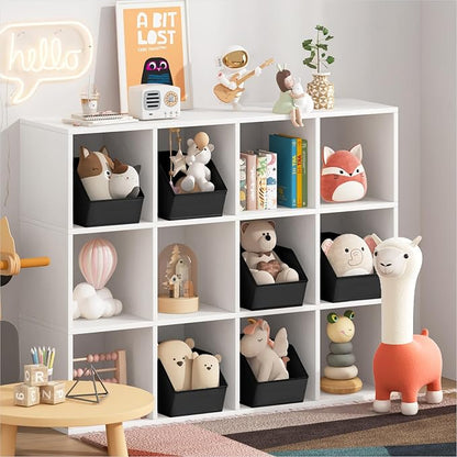 Homsorout Large Closet Storage Cubes - Closet Storage Bins with Dual Handles for Clothes, Towels, Toys, Shelf Organizer Bins for Bedroom, Nursery, Shelves, Small Spaces, Black, 4 Pack
