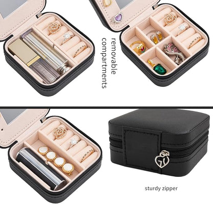 KElofoN Travel jewelry case Travel jewelry box Travel Jewelry Organizer Small Jewelry Organizer Box Gift for Girls Women with Mirror(Black)