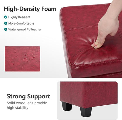 41" Storage Ottoman Bench, Faux Leather Storage Foot Rest with Safety Hinge, Load up to 660 lb Upholstered Tufted Entryway Bench with Seating for Living Room, Bedroom, Wine Red