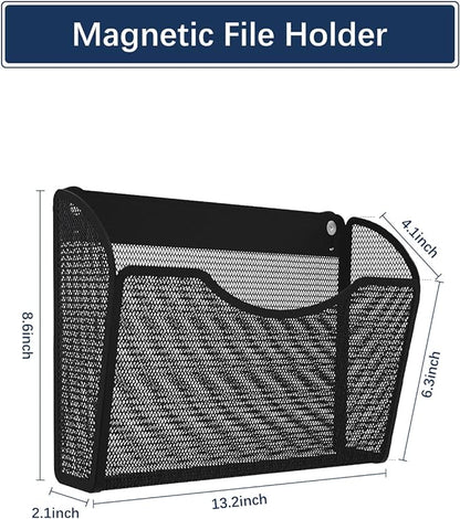 2 Pack 1-Tier Magnetic File Holder - No Drilling Installation File Organizer, Large Capacity Magnetic File Holder for Refrigerator, File Cabinets, Whiteboard, Office, Kitchen
