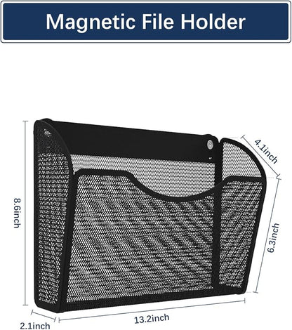 3 Pack 1-Tier Magnetic File Holder - No Drilling Installation File Organizer, Large Capacity Magnetic File Holder for Refrigerator, File Cabinets, Whiteboard, Office, Kitchen