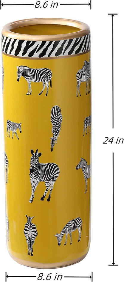 Umbrella Racks Porcelain Ceramic Umbrella Zebra Print Stand Umbrella Holder Modern Style Floor Vase for Storing Canes Walking Sticks for Entryway Indoor 24‘’High
