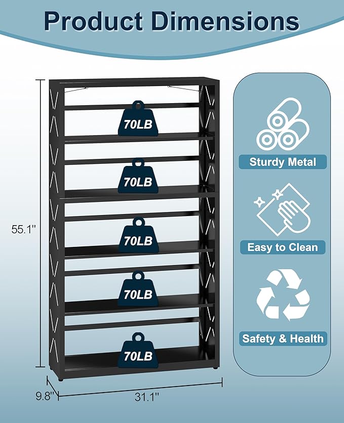 METALOONG 5-Cube Tall Bookshelf, Adjustable Metal Bookcase with Anti-Tip Kit & Leveling Feet, Heavy-Duty Home Storage Organizer, Modern Display Shelves for Books, Toys, CD