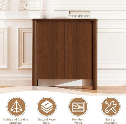 HMFULE 31.5" Sideboard Buffet Storage Cabinet, Solid Wood Retro Buffet Cabinet with Storage Adjustable Shelf & 2 Doors, Accent Cabinet for Hallway, Living Room, Dining Room, Kitchen (Walnut)