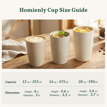 Homienly Plastic Cups Alternative 12oz - Wheat Straw Cups Set of 6 Reusable & Unbreakable Drinking Glasses Dishwasher & Microwave Safe Cups for Everyday Use-Beige