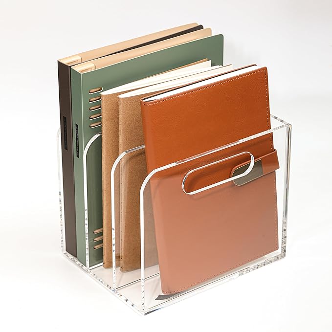Acrylic Magazine File Holder, 3 Vertical Compartments Desk Document Sorter Organizer, Clear Folder Rack Binder for Office/Documents/Classroom, for Home, Tablet, Magazines, Books & Accessories