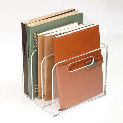 Acrylic Magazine File Holder, 3 Vertical Compartments Desk Document Sorter Organizer, Clear Folder Rack Binder for Office/Documents/Classroom, for Home, Tablet, Magazines, Books & Accessories