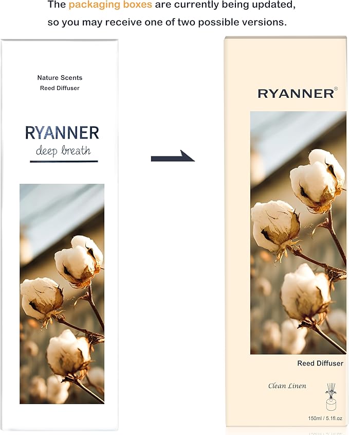 RYANNER Reed Diffuser Set,5.1 fl oz Clean Linen Scent Diffuser with Sticks Home Fragrance Reed Diffuser with Essential Oil for Bathroom Shelf Decor&Air Freshener,Home Bathroom Office Decor & Gifts