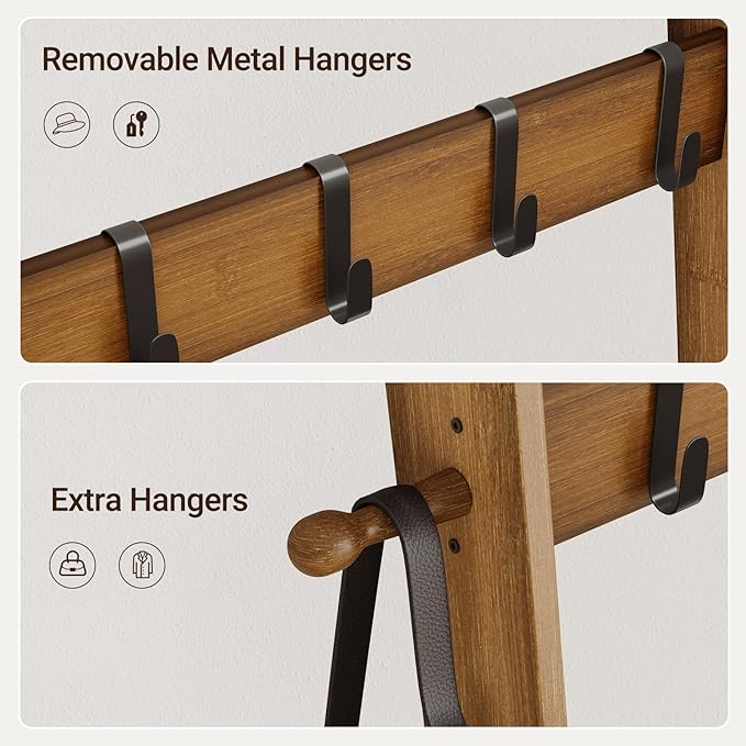 ELYKEN Blanket Ladder for Living Room, 5-Tier Wooden Towel Rack with Synthetic Leather Pocket, 4 Removable Hooks, Decorative Leaning Ladder Shelf for Bedroom, Walnut