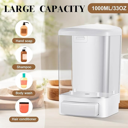 Hushee 6 Pcs Plastic Wall Mounted Soap Dispenser Commercial Manual Soap Dispenser Containers for Kitchen Shower Hotel(White,33.8 oz 1000ml)