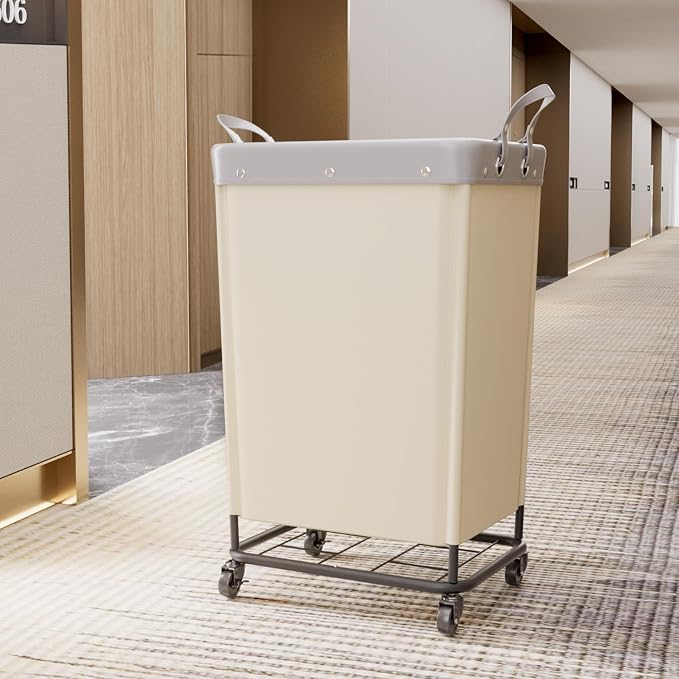Lifewit 165L Laundry Basket with Wheels, Large Heavy Duty Commercial Rolling Laundry Hamper with Handles, Tall Steel Frame Laundry Cart for Laundry Room Bedroom Hotel Home Dorm, White