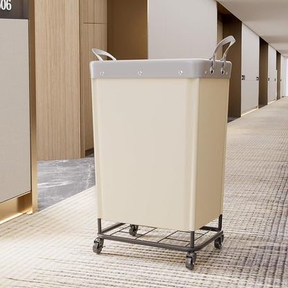 Lifewit 165L Laundry Basket with Wheels, Large Heavy Duty Commercial Rolling Laundry Hamper with Handles, Tall Steel Frame Laundry Cart for Laundry Room Bedroom Hotel Home Dorm, White