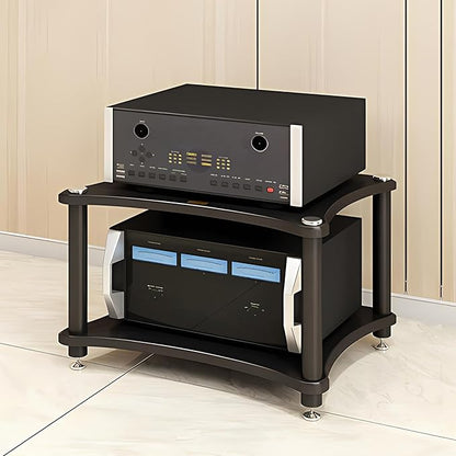Heavy Duty Audio Component Rack, Large Storage Space AV Media Stand with Shock-Absorbing Foot pegs, Audio Rack Tower CD Player Stand for Home/Office/Audio Video/Theate (Black, 2nd)