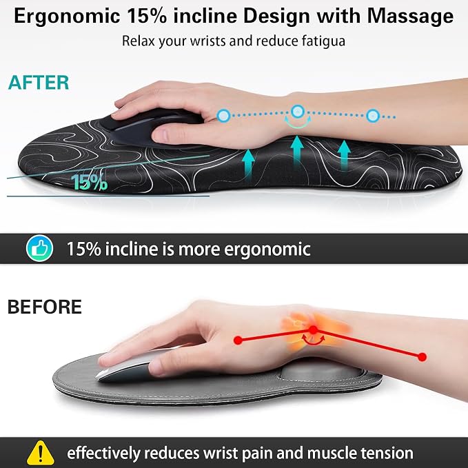 Mouse Pad with Wrist Rest Ergonomic Mouse Pad Computer Wrist Support with Massage Design & Non-Slip PU Base, Comfortable Mousepad for Office Desk Accessories