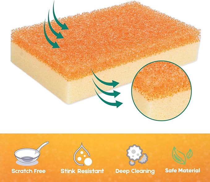 LAUNDRYLUX Scrub Sponge, Dual-Sided Temperature-Responsive Scrubber - Non-Scratch - Multipurpose Dish Sponges for Kitchens, Bathrooms, and Outdoor Use - 6 Pack