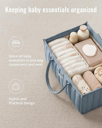 Blissful Diary Baby Diaper Caddy Organizer, Stylish Storage Basket for Newborn Essentials and Diaper Station, Gift for Baby Shower and Registry Must-Have, Dusty Blue
