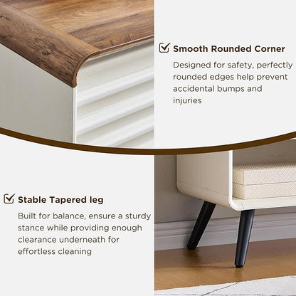 OKD Entryway Table with Sliding Slatted Door, 46" Mid Century Modern Wood Console Table w/Adjustable & Open Storage Shelf, Sofa Table Behind Couch for Hallway, Foyer, Living Room, Antique White