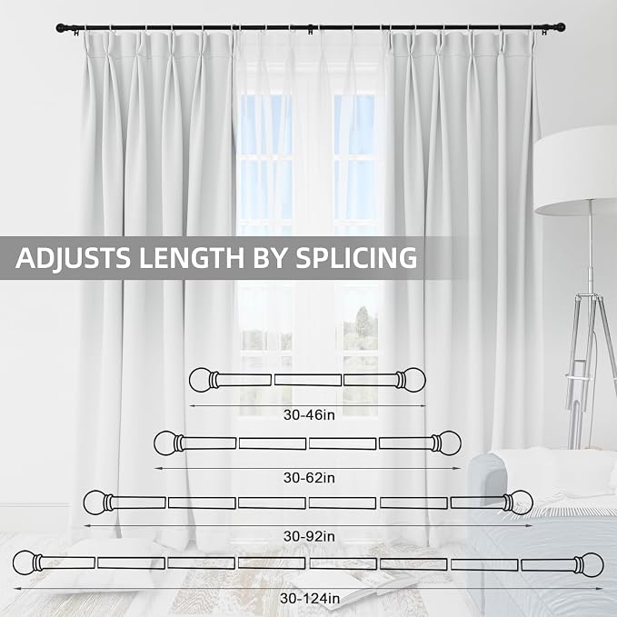 Thestoa Black Curtain Rods for Windows 66 to 120 inch, 5/8" Diameter Matte Black Small Curtain Rods for Bedroom, Living Room, Kitchen, Outdoor, Farmhouse