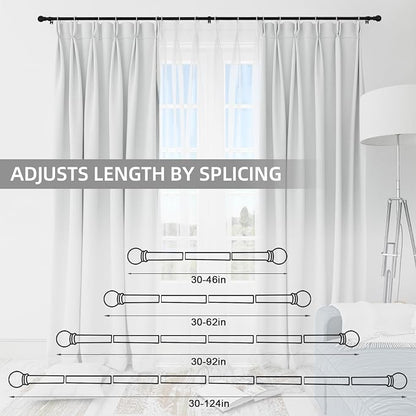 Thestoa Black Curtain Rods for Windows 66 to 120 inch, 5/8" Diameter Matte Black Small Curtain Rods for Bedroom, Living Room, Kitchen, Outdoor, Farmhouse